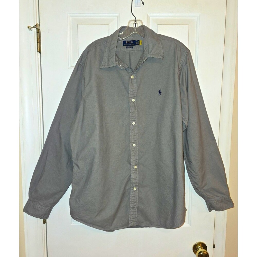 Polo Ralph Lauren Heavyweight Gray Cotton Button Down Shirt Men XL Thick Winter